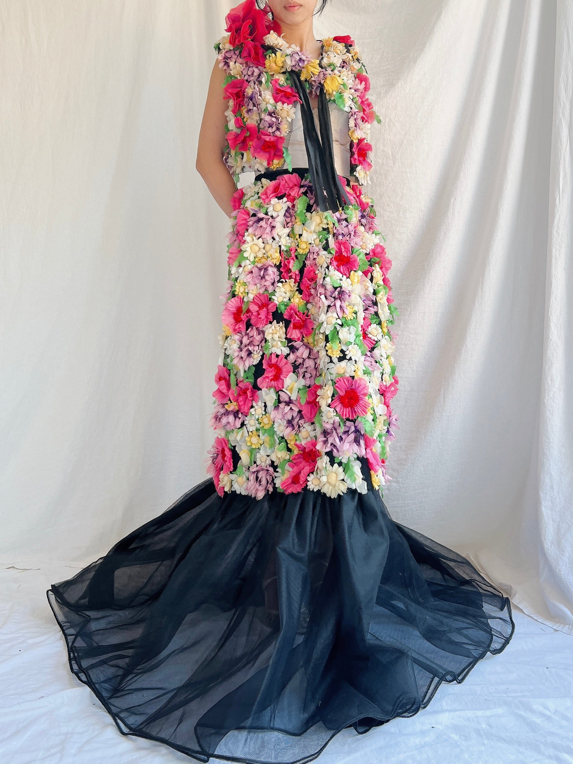 Vintage Adolfo Silk Organza Floral Gown XS