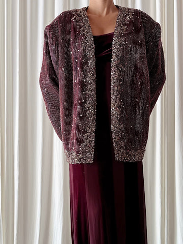 Vintage Ruby Crystal Beaded Jacket - L