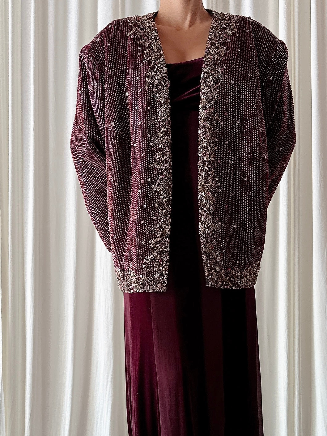 Vintage Ruby Crystal Beaded Jacket - L