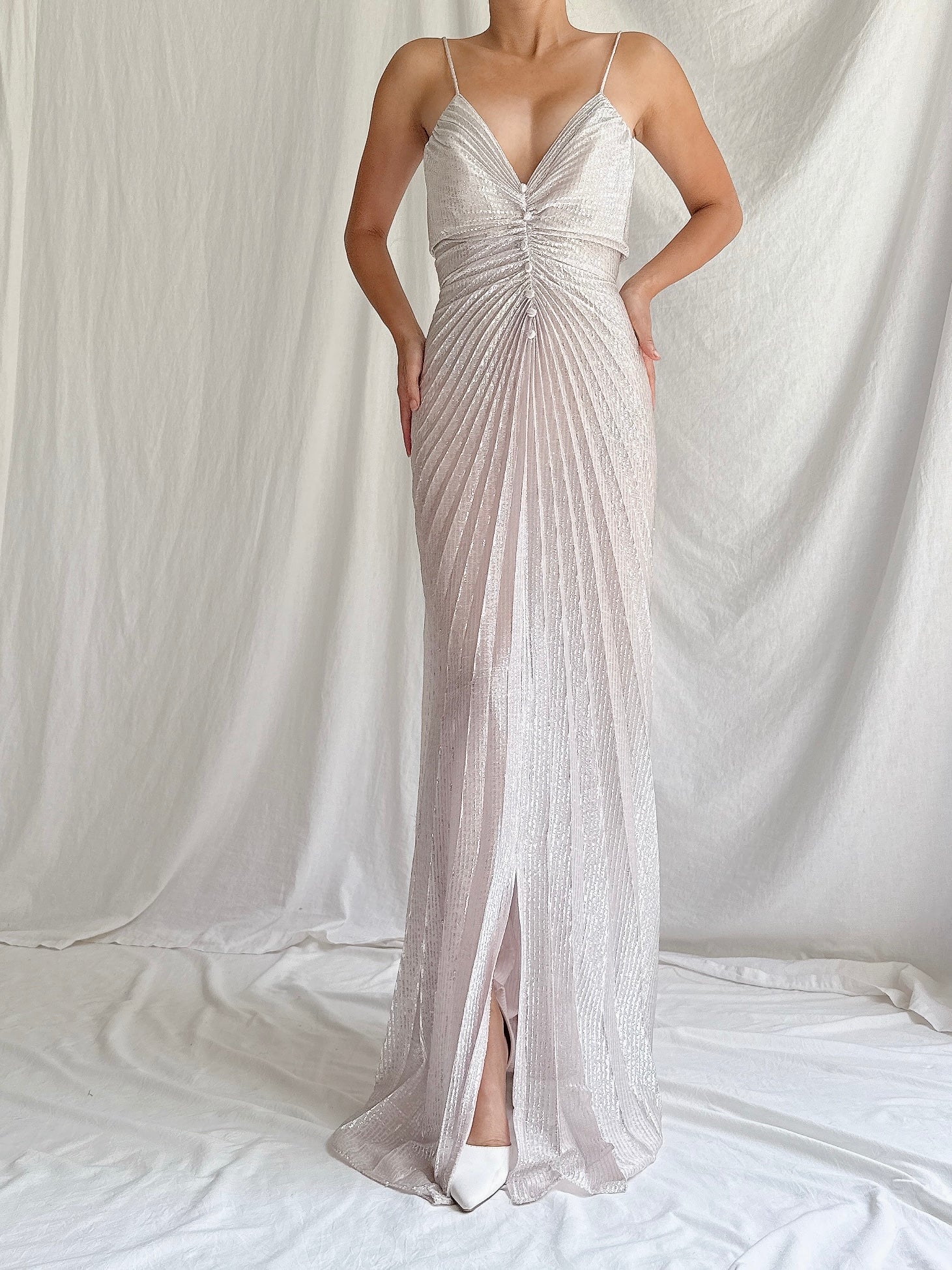1980s Lurex Pleated Dress - S