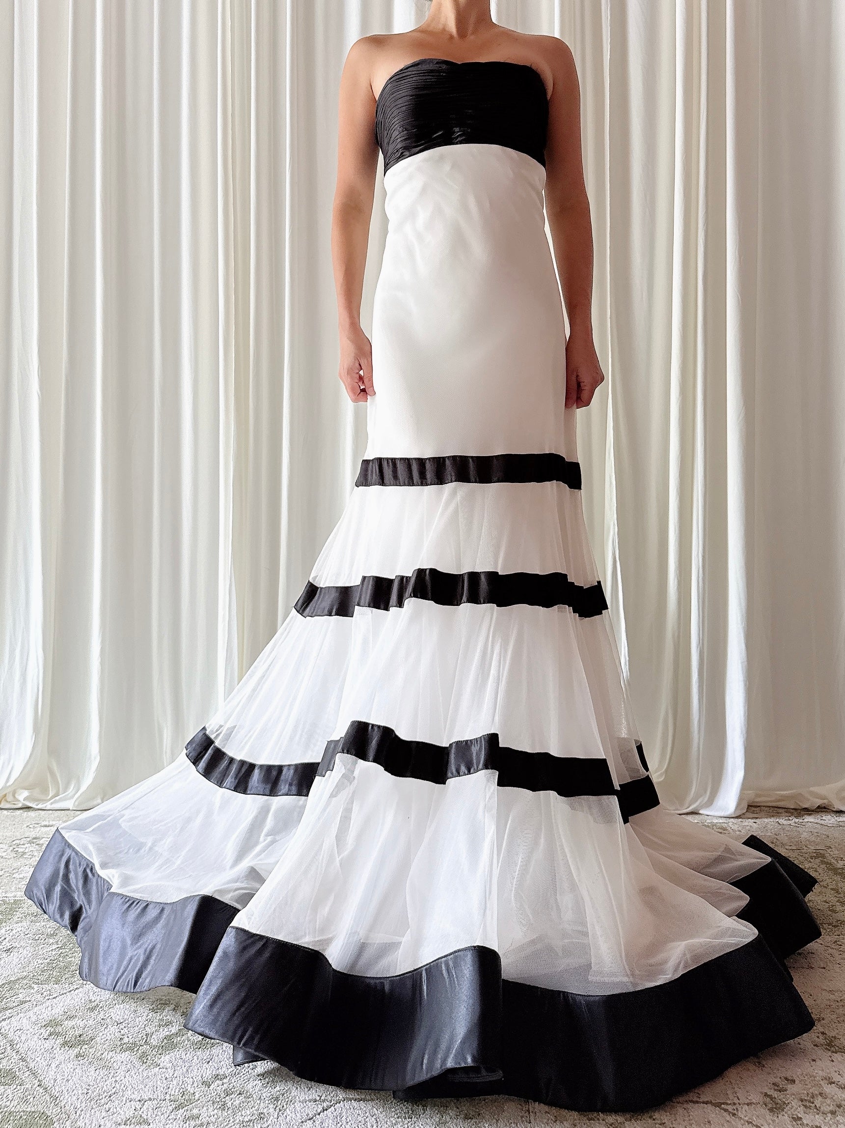 Vintage Marinelli Black White Stripe Dress 32W/36B