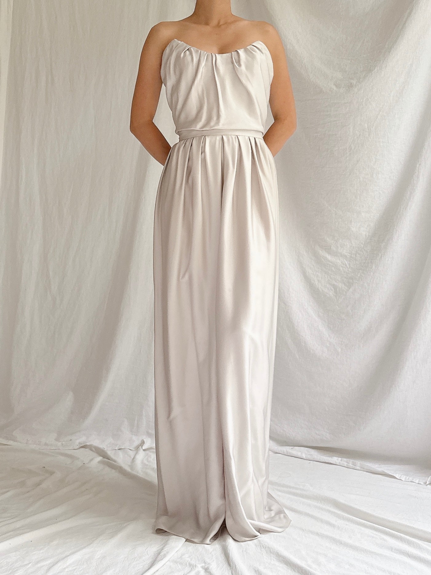 Vintage YSL Pewter Gray Silk Bustier Gown - XS/2