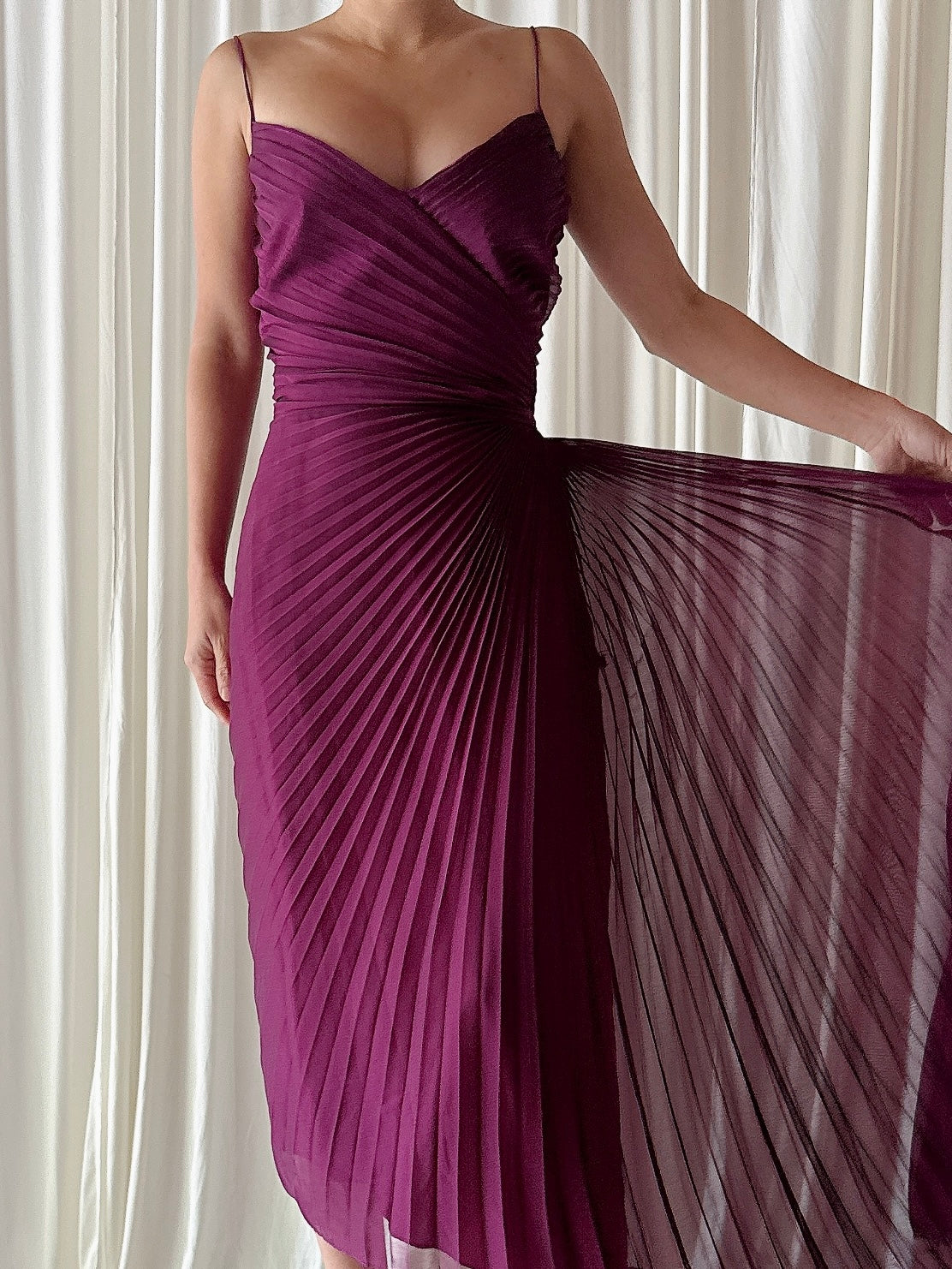 Vintage Belleville Sassoon Pleated Fuchsia Dress - UK12