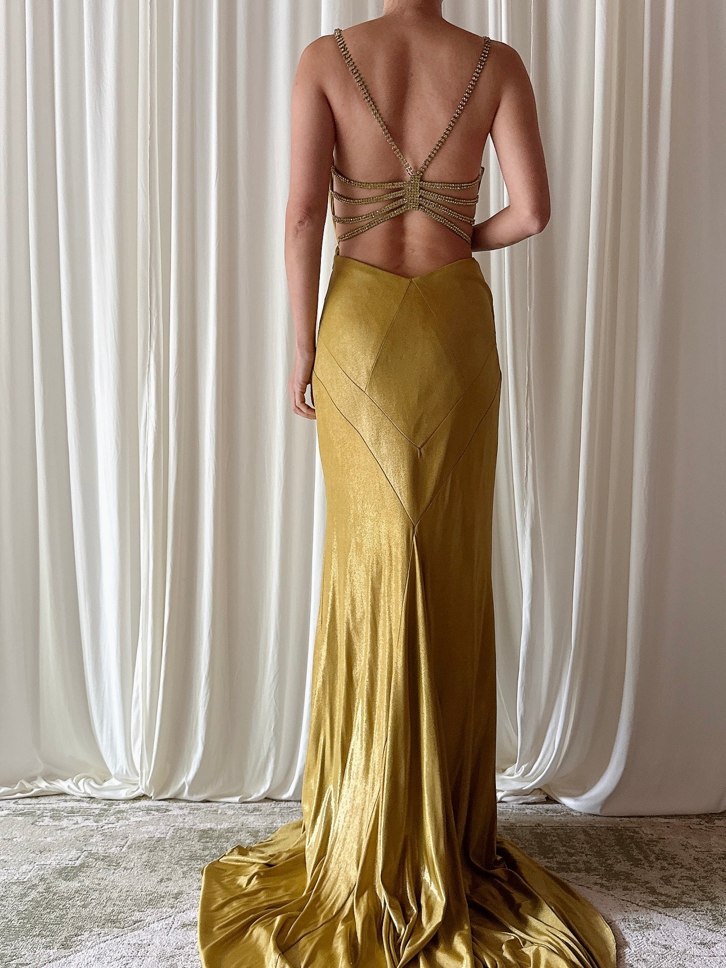 Vintage Chartreuse Metallic Gown - Size 6
