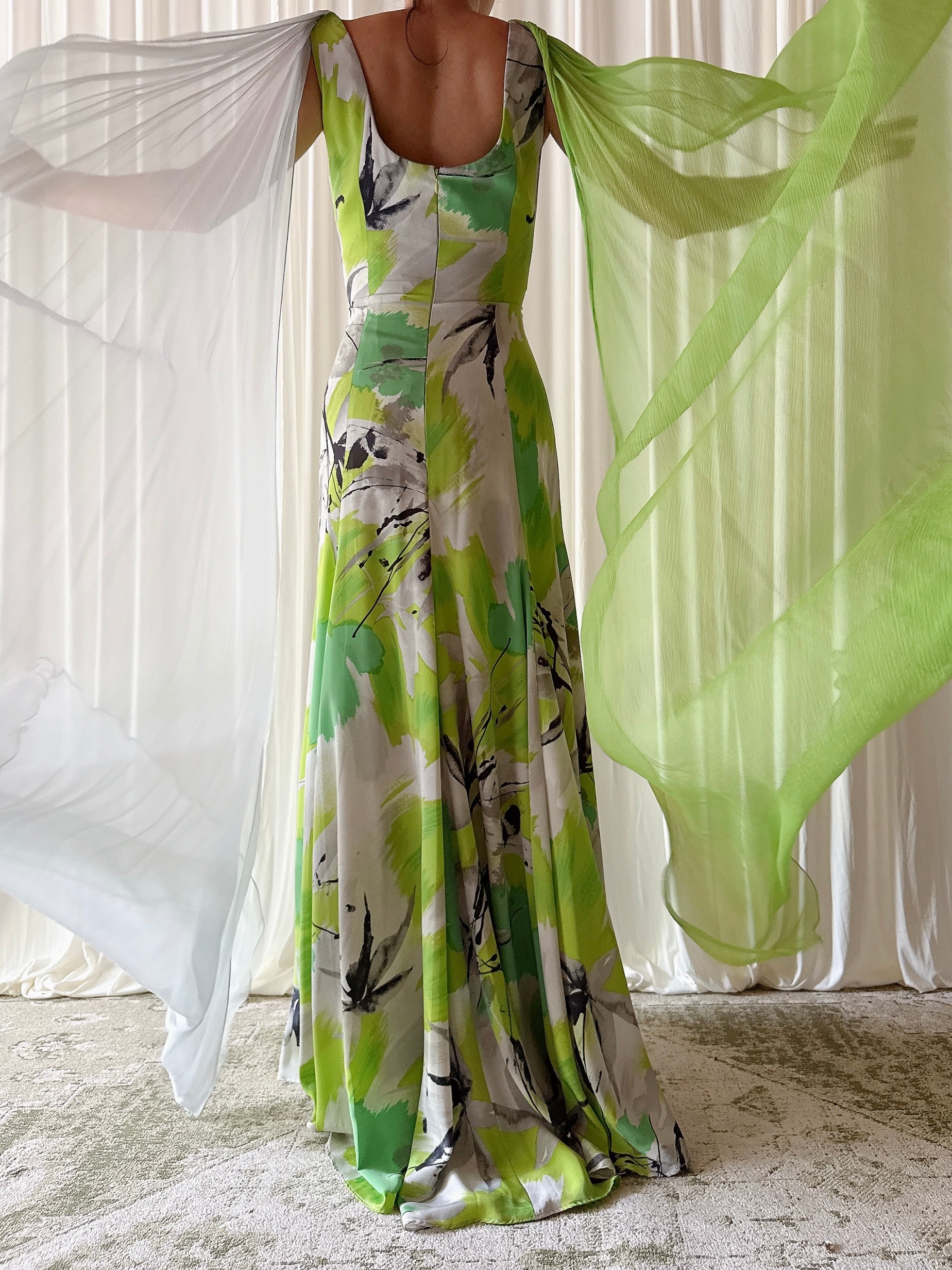 Vintage Thierry Huey Green Abstract Dress - 28W
