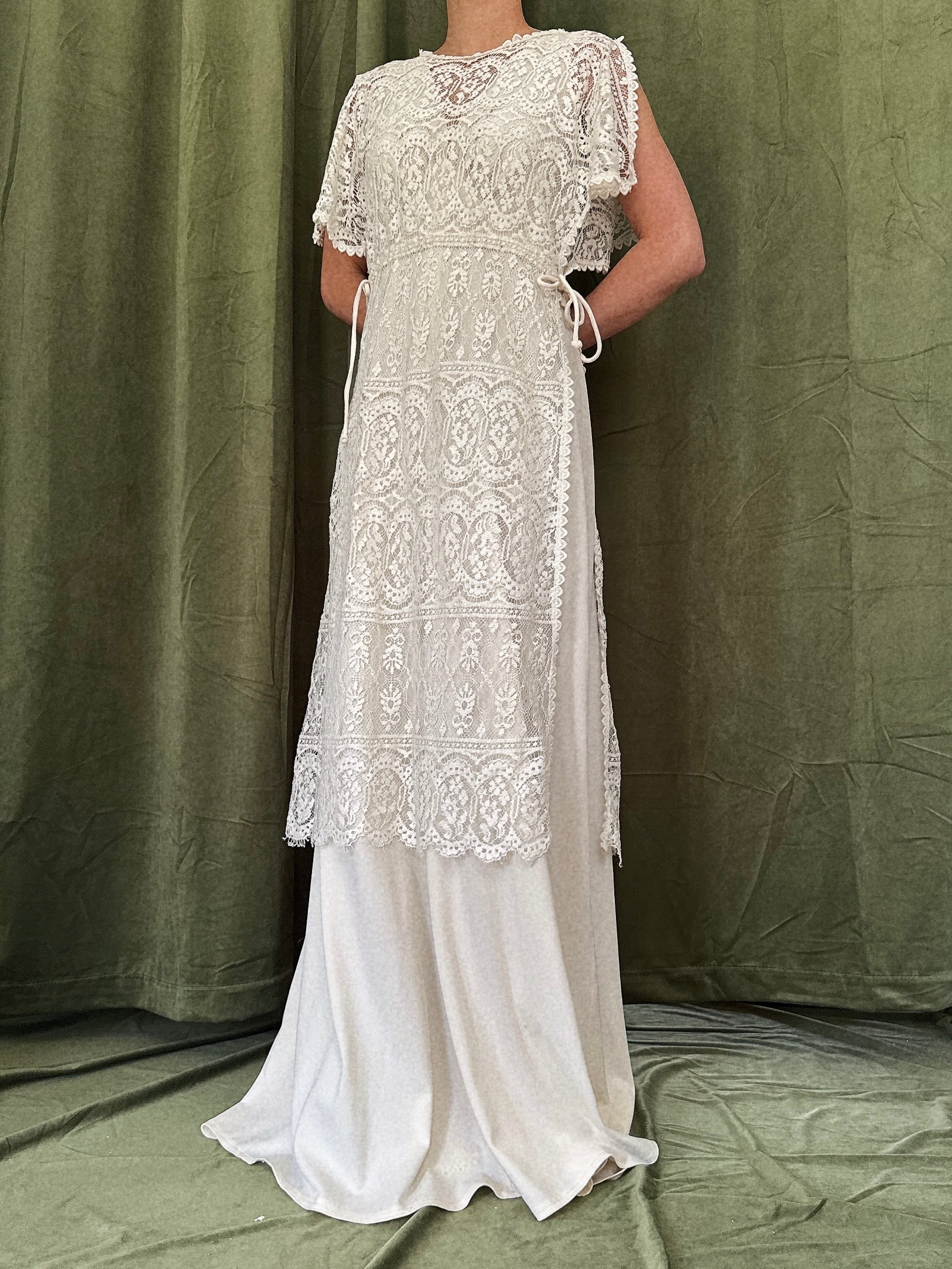 1960s Jersey and Crochet Dress - S