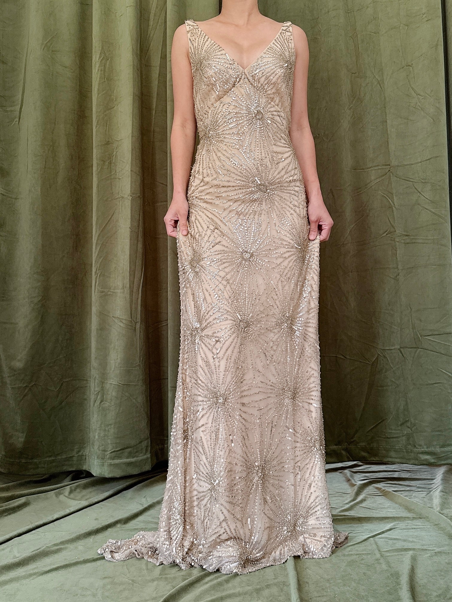 Vintage Beige Naeem Khan Silk Starburst Gown - S/M 6/8
