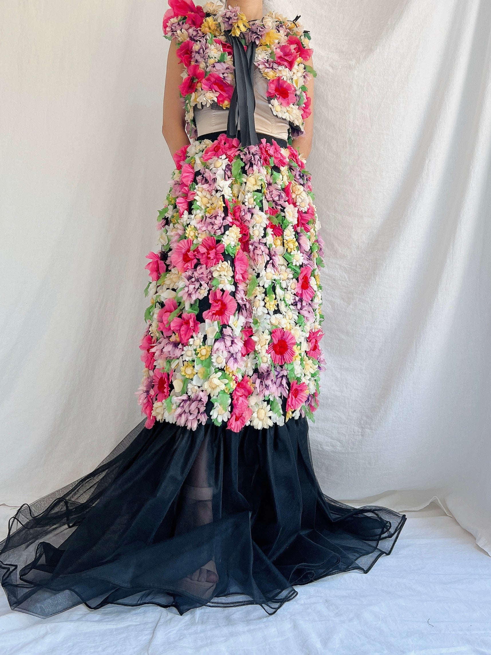 Vintage Adolfo Silk Organza Floral Gown XS