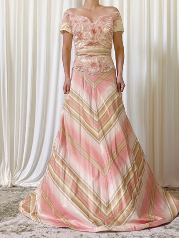 Vintage Jovani Silk Chevron Beaded Gown - Size 10