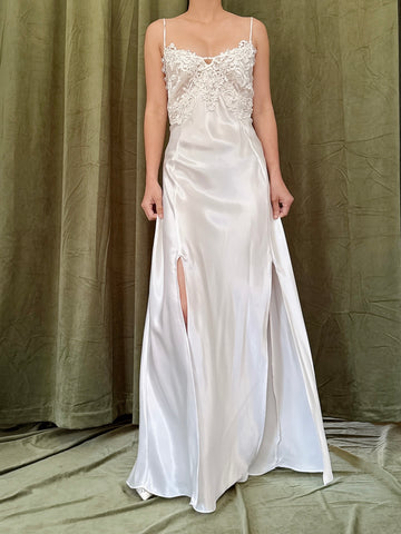 Vintage Front-Split Satin Slip - M