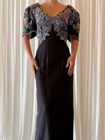 Vintage Black Beaded Dress - Size 8