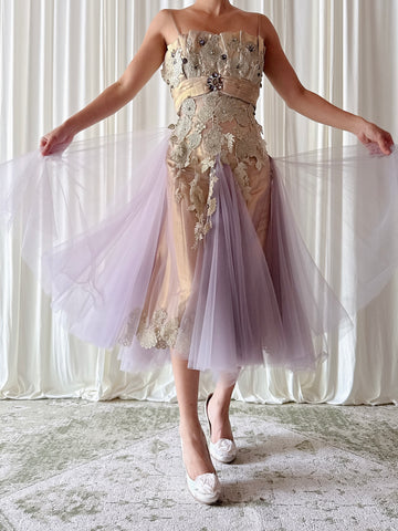 Vintage Gold Purple Metallic Dress - 38B/31W/45L