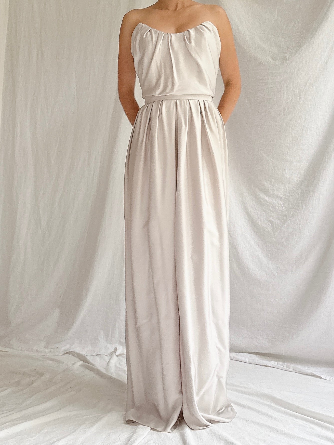 Vintage YSL Pewter Gray Silk Bustier Gown - XS/2