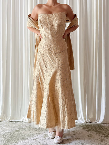 Vintage Paule Vasseur Light Gold Embroidered 4 Piece Set - Size 46