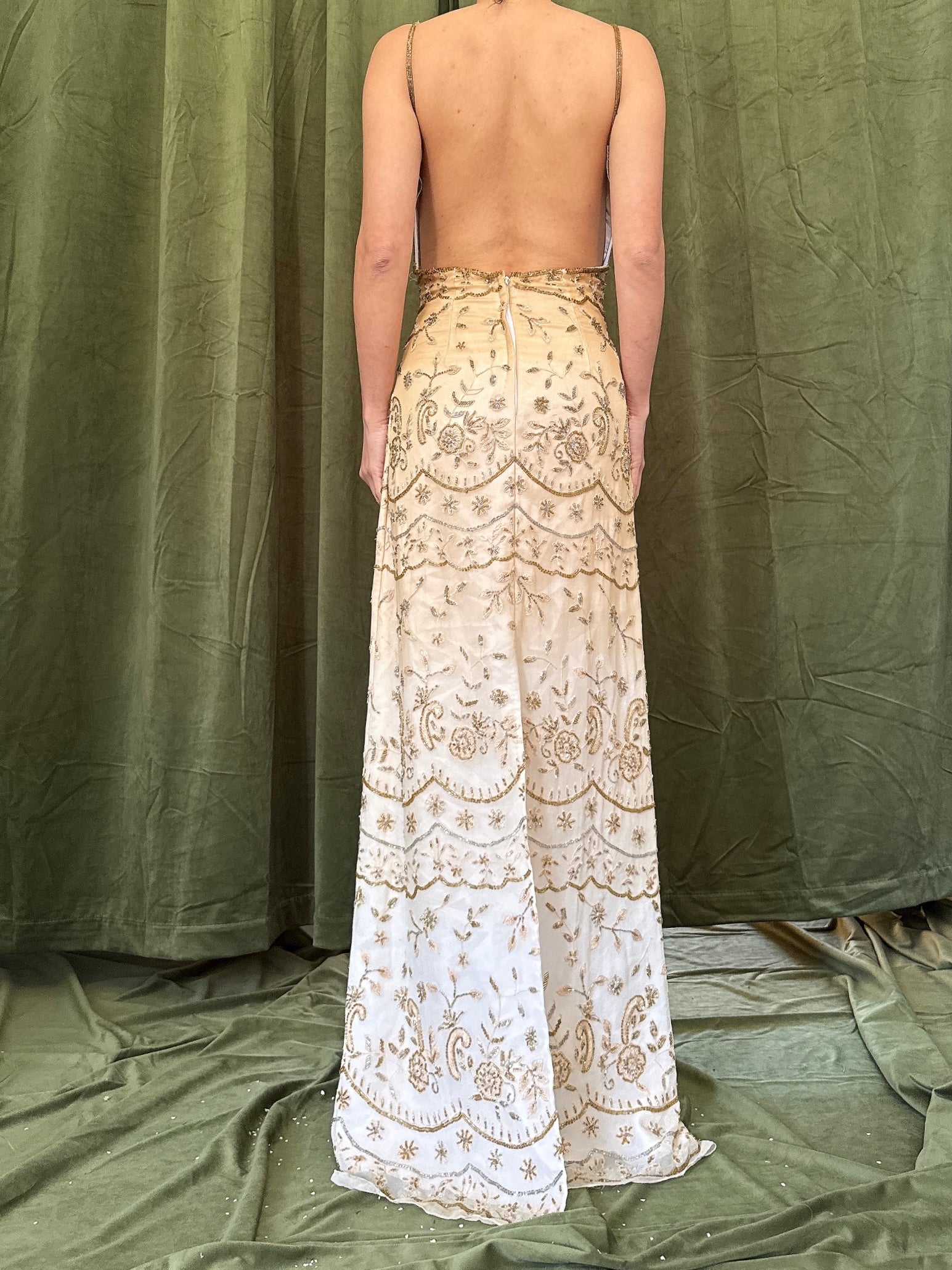 Vintage Ombre Silk Chiffon Beaded Dress - XS