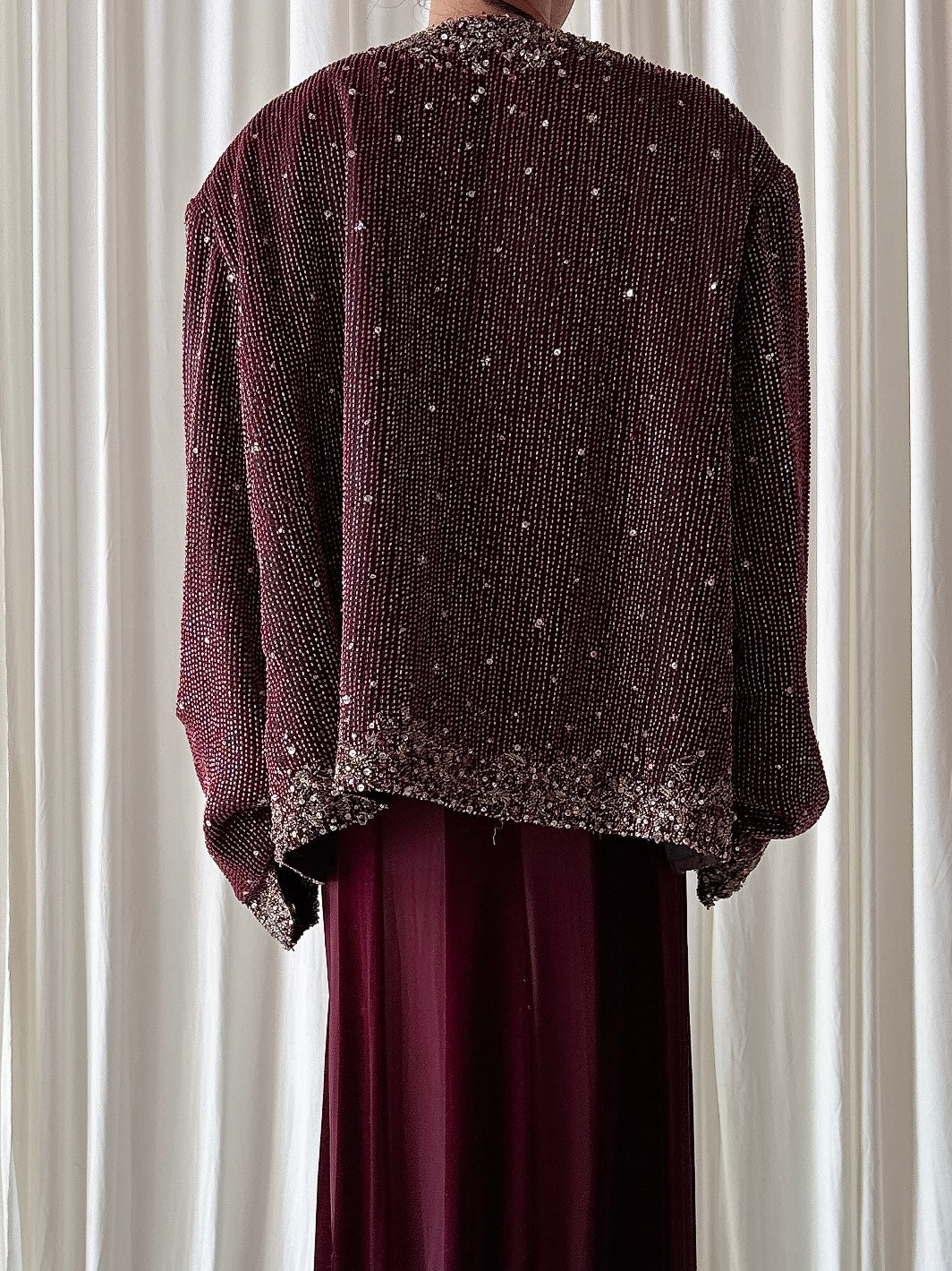 Vintage Ruby Crystal Beaded Jacket - L