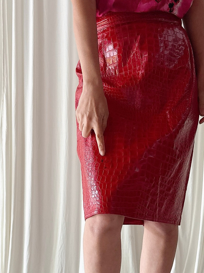 Vintage Emanuel Ungaro Red Leather Skirt - Size 6