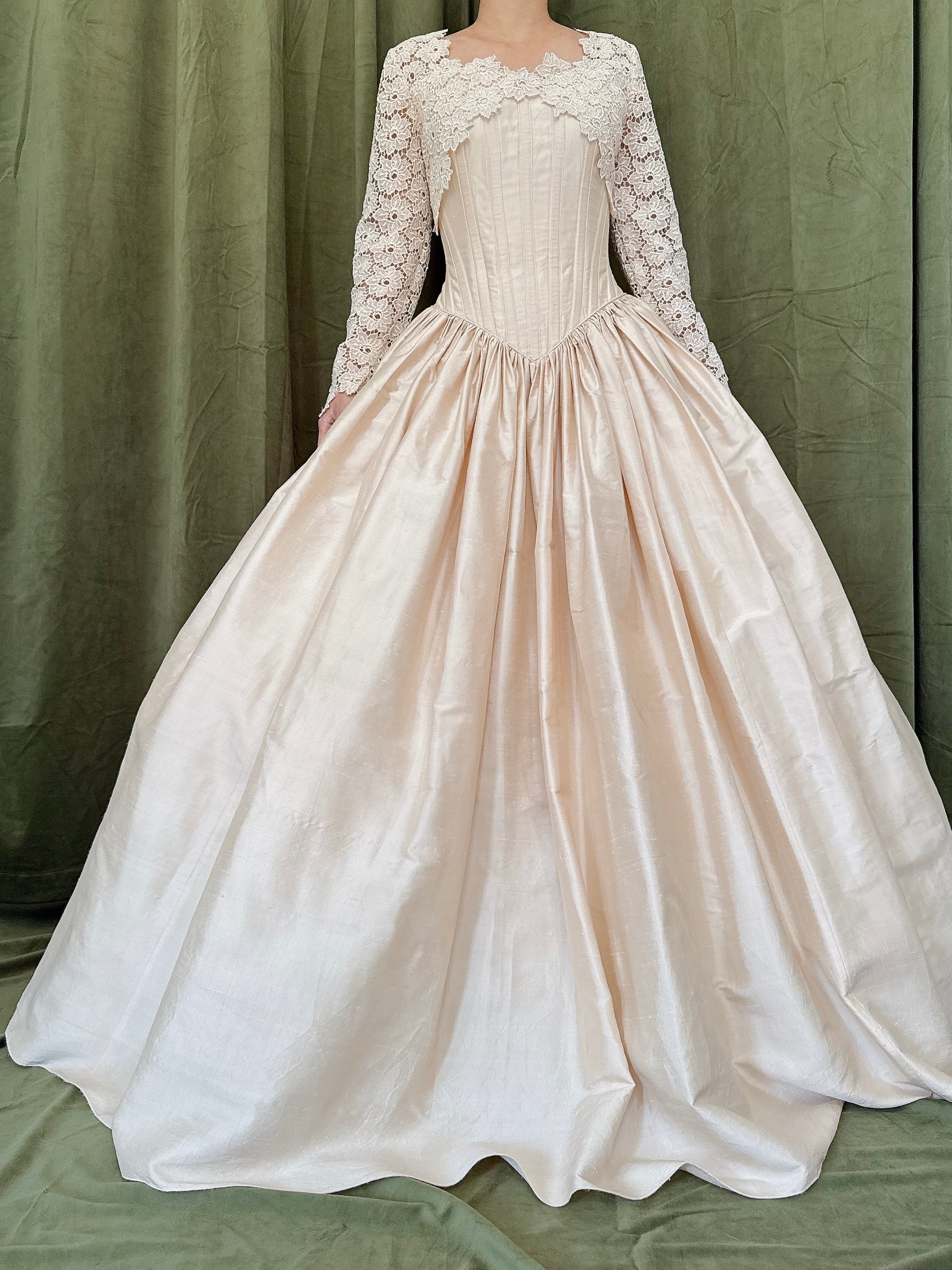 Vintage Champagne Silk Gown - M