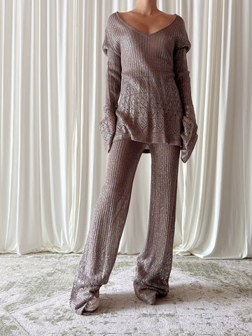 Vintage BJ Knits Taupe 2 Piece Set - L