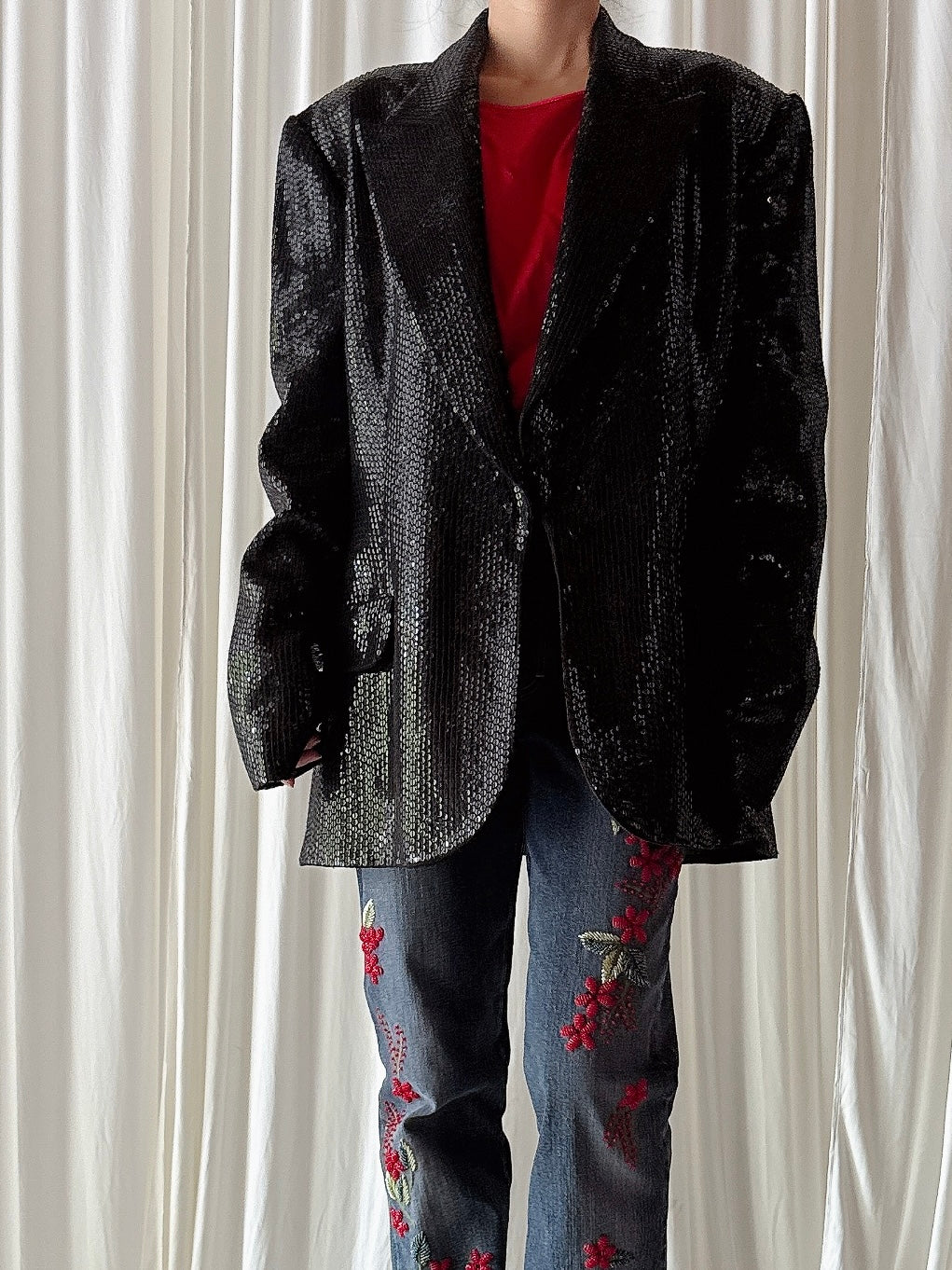 Vintage Jasper Conran Black Sequin Jacket - UK16