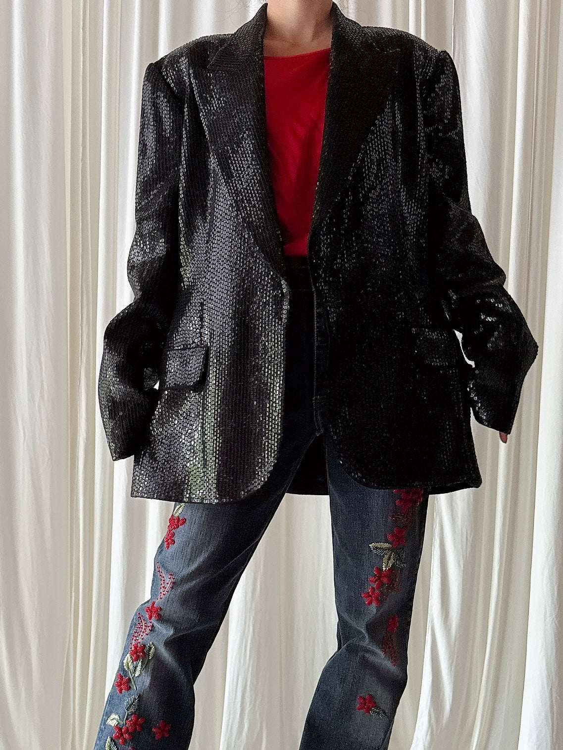 Vintage Jasper Conran Black Sequin Jacket - UK16