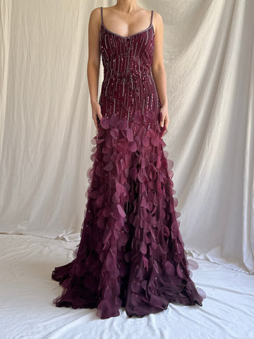 Vintage Burgundy Petal Gown - M