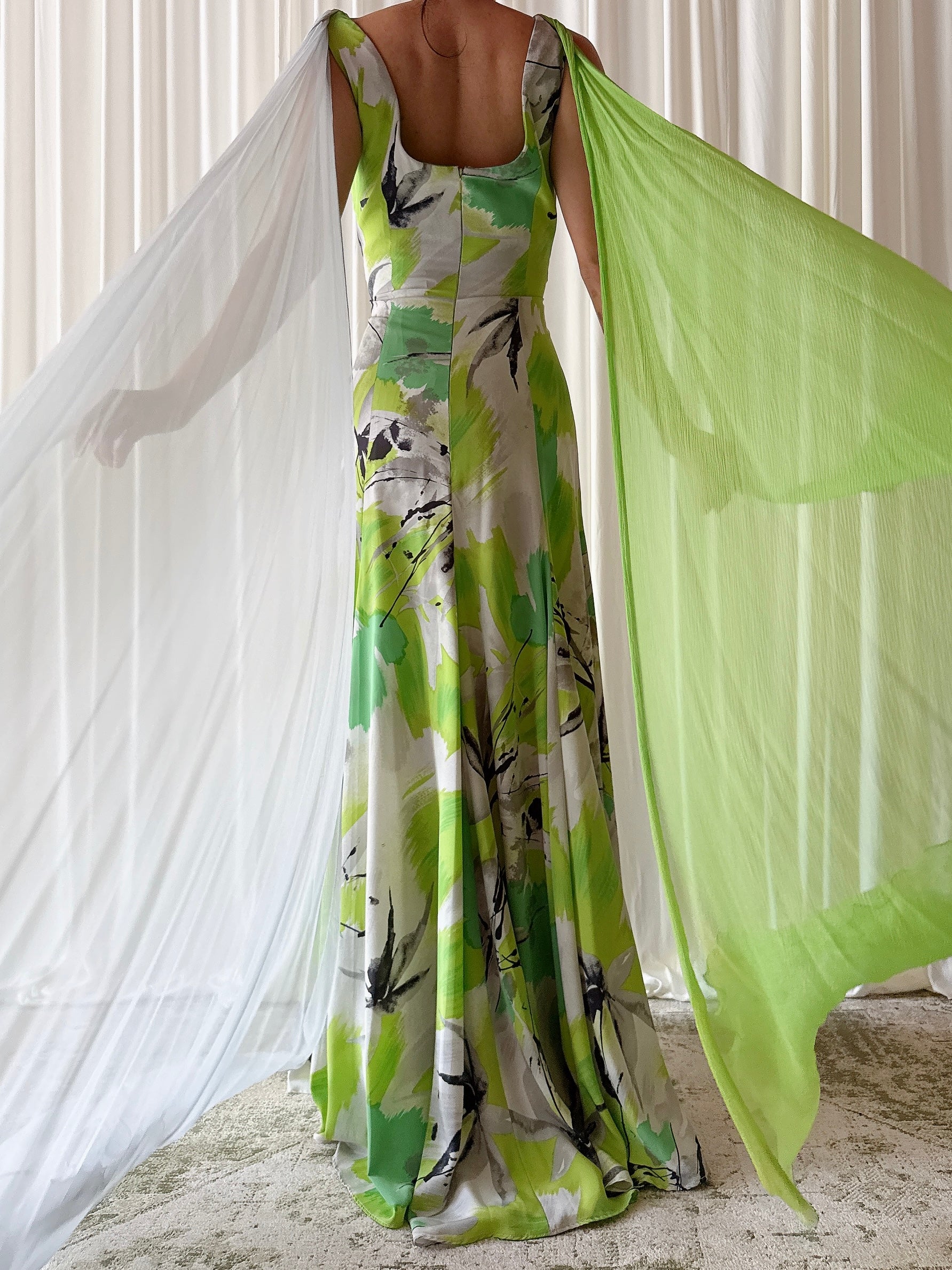 Vintage Thierry Huey Green Abstract Dress - 28W
