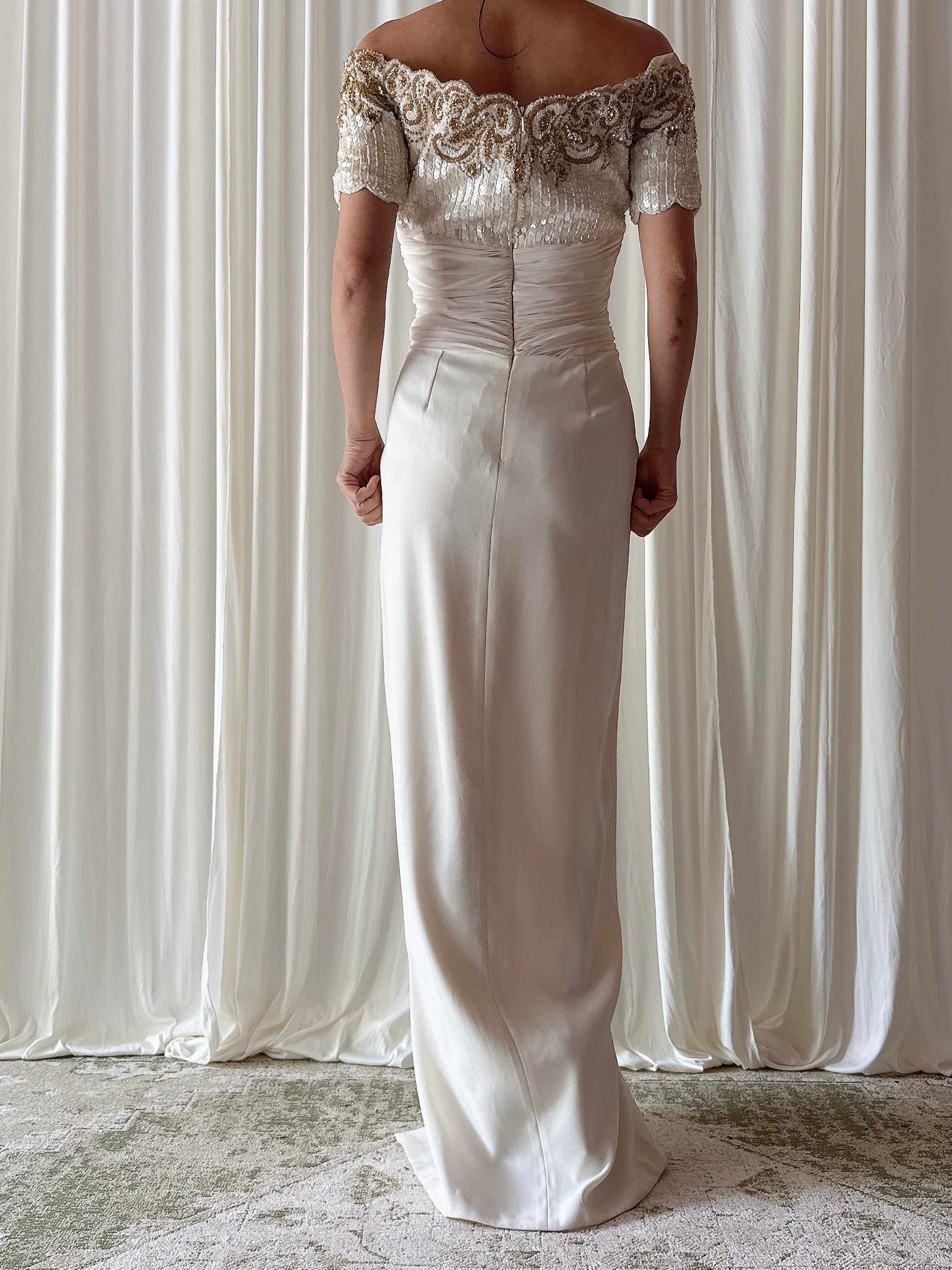 Vintage White Beaded Gown - 28W