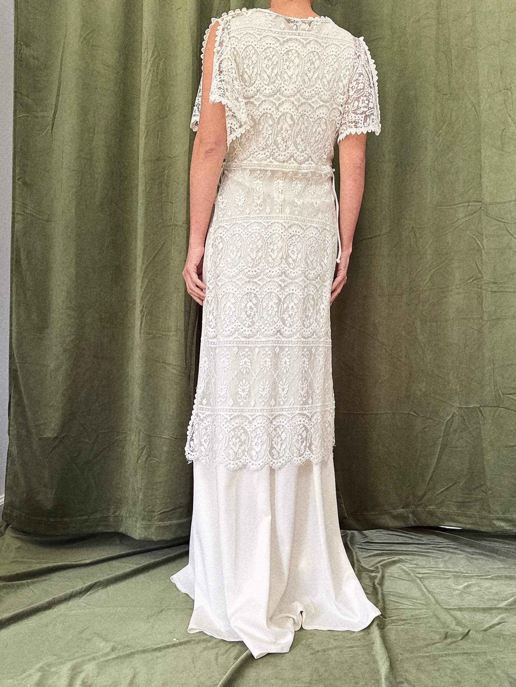 1960s Jersey and Crochet Dress - S