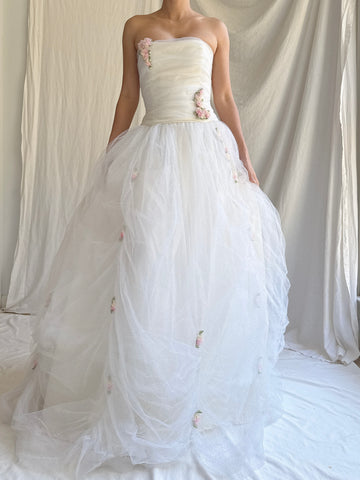 Vintage Strapless Ruche Glimmer Gown - XS