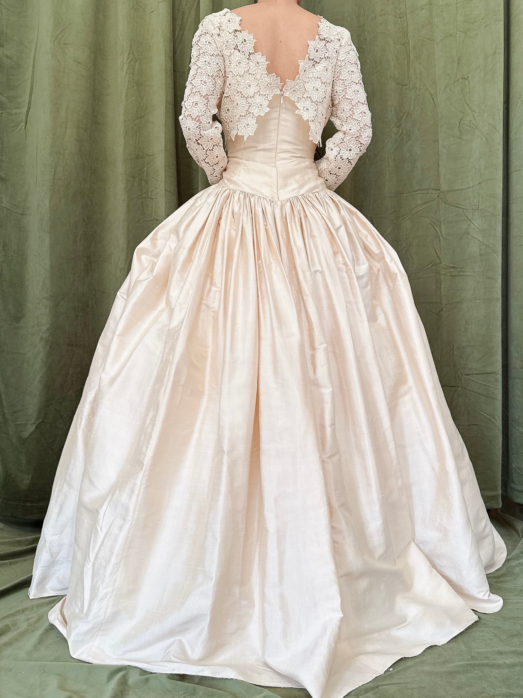 Vintage Champagne Silk Gown - M