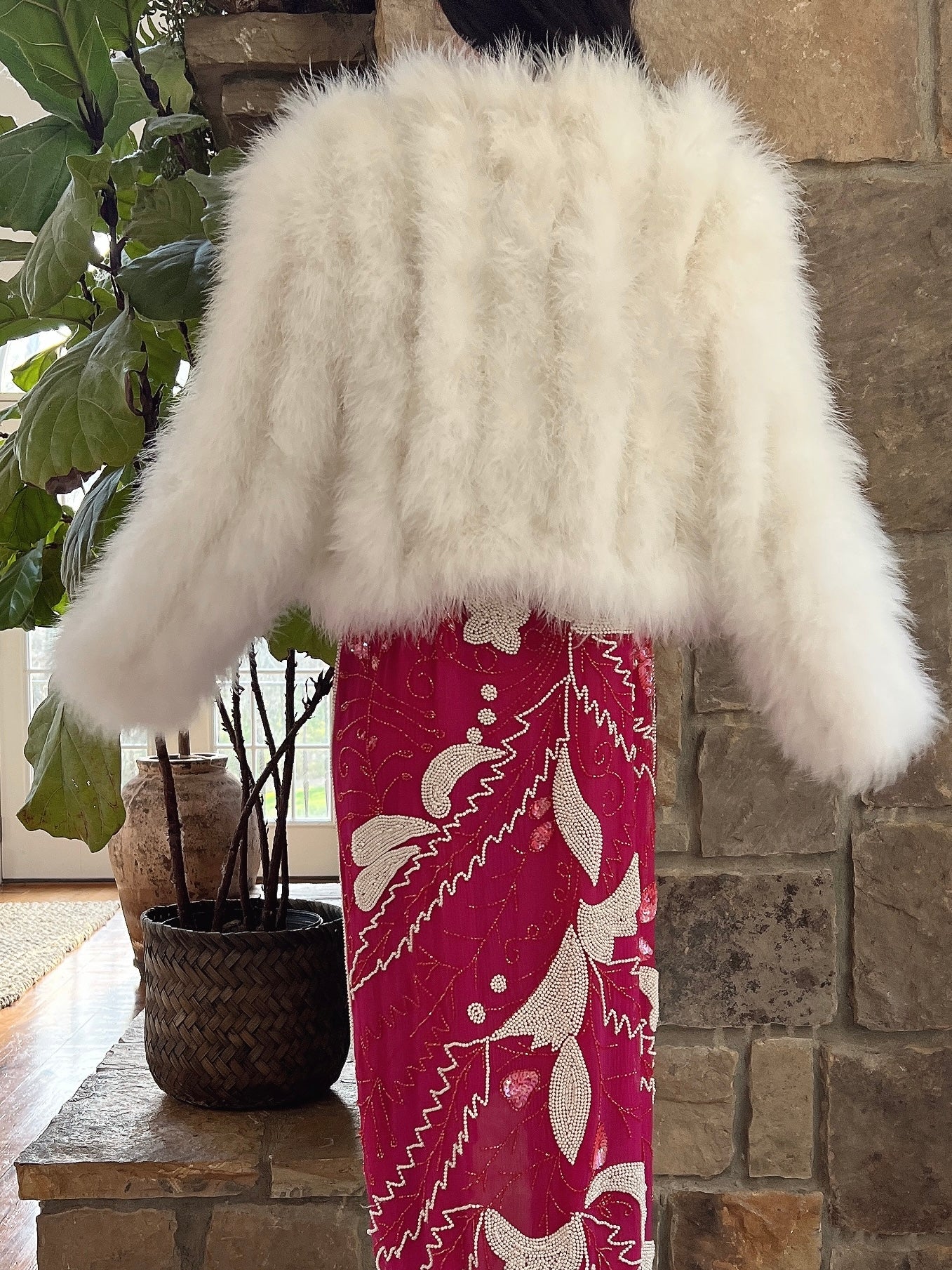 Vintage Ivory Feather Jacket - S/M