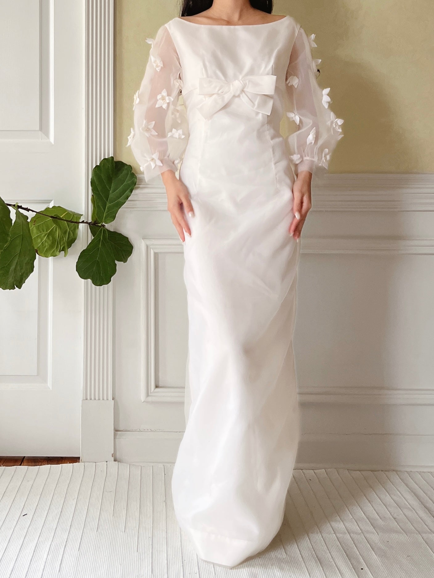 1960s Jean Varon Crinkle Organza Dress with Appliqués - S/M