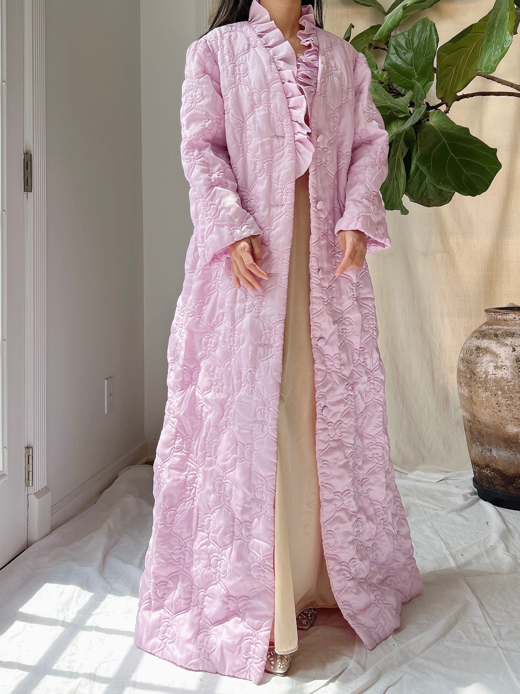 1960s Lilac Quilted Duster - OSFM