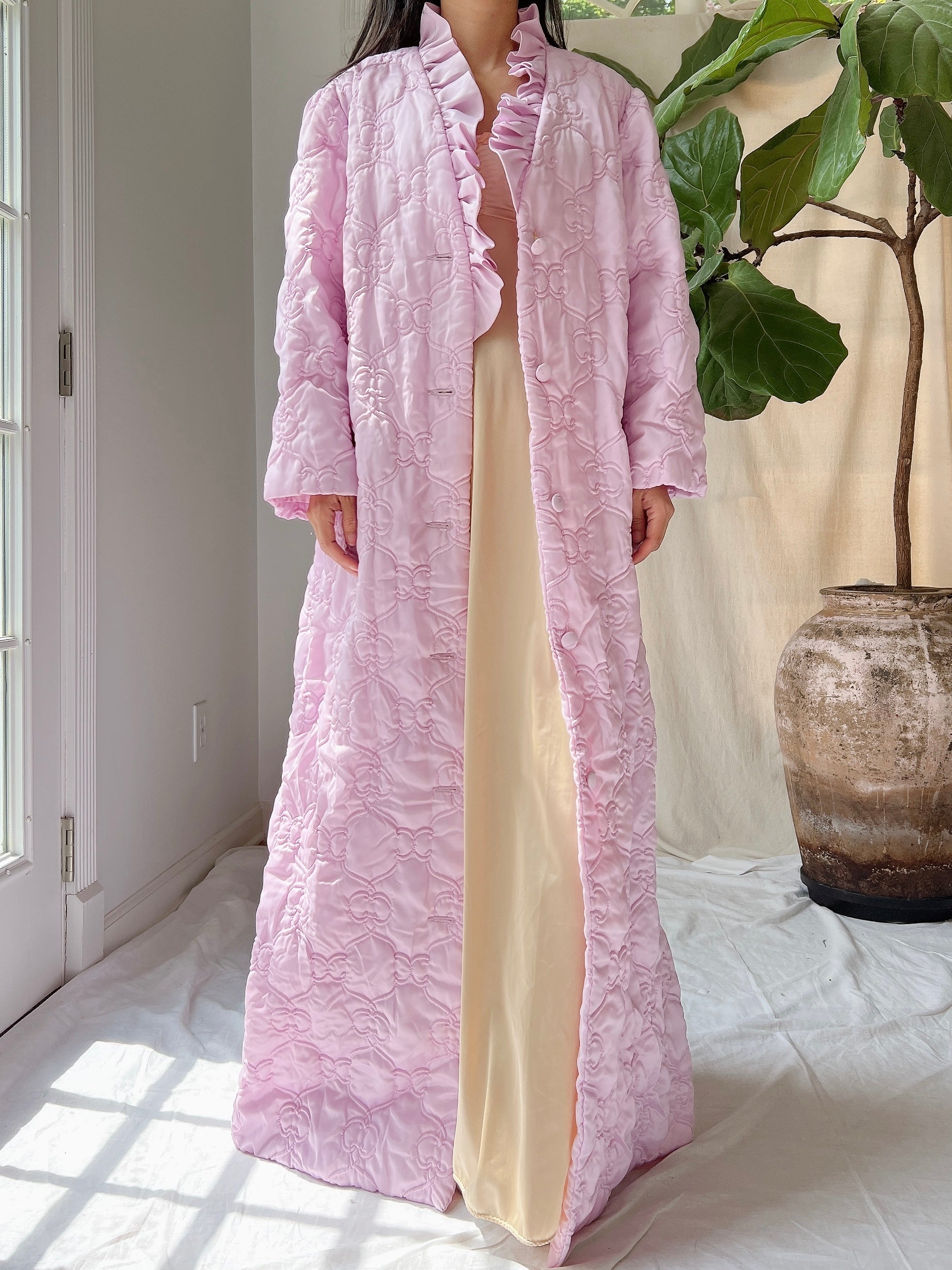 1960s Lilac Quilted Duster - OSFM