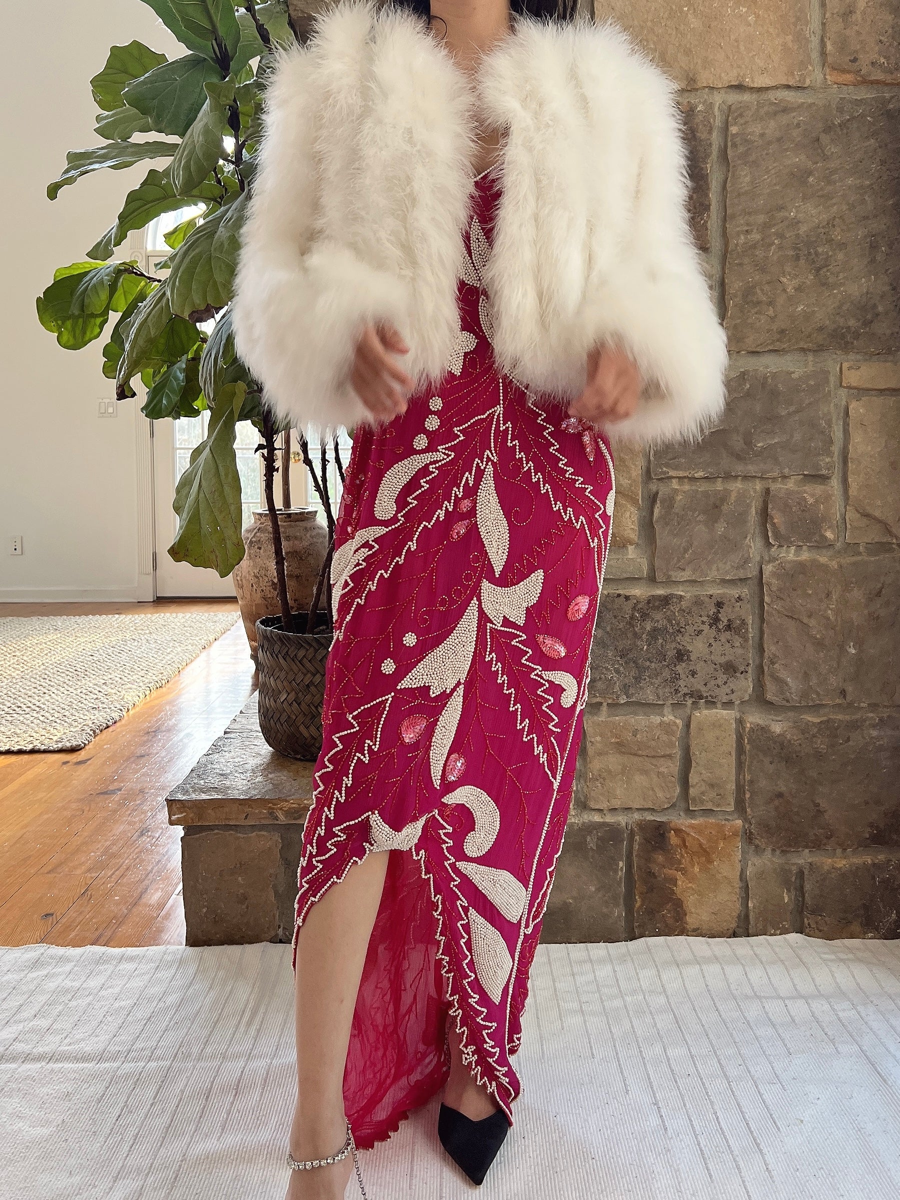Vintage Ivory Feather Jacket - S/M