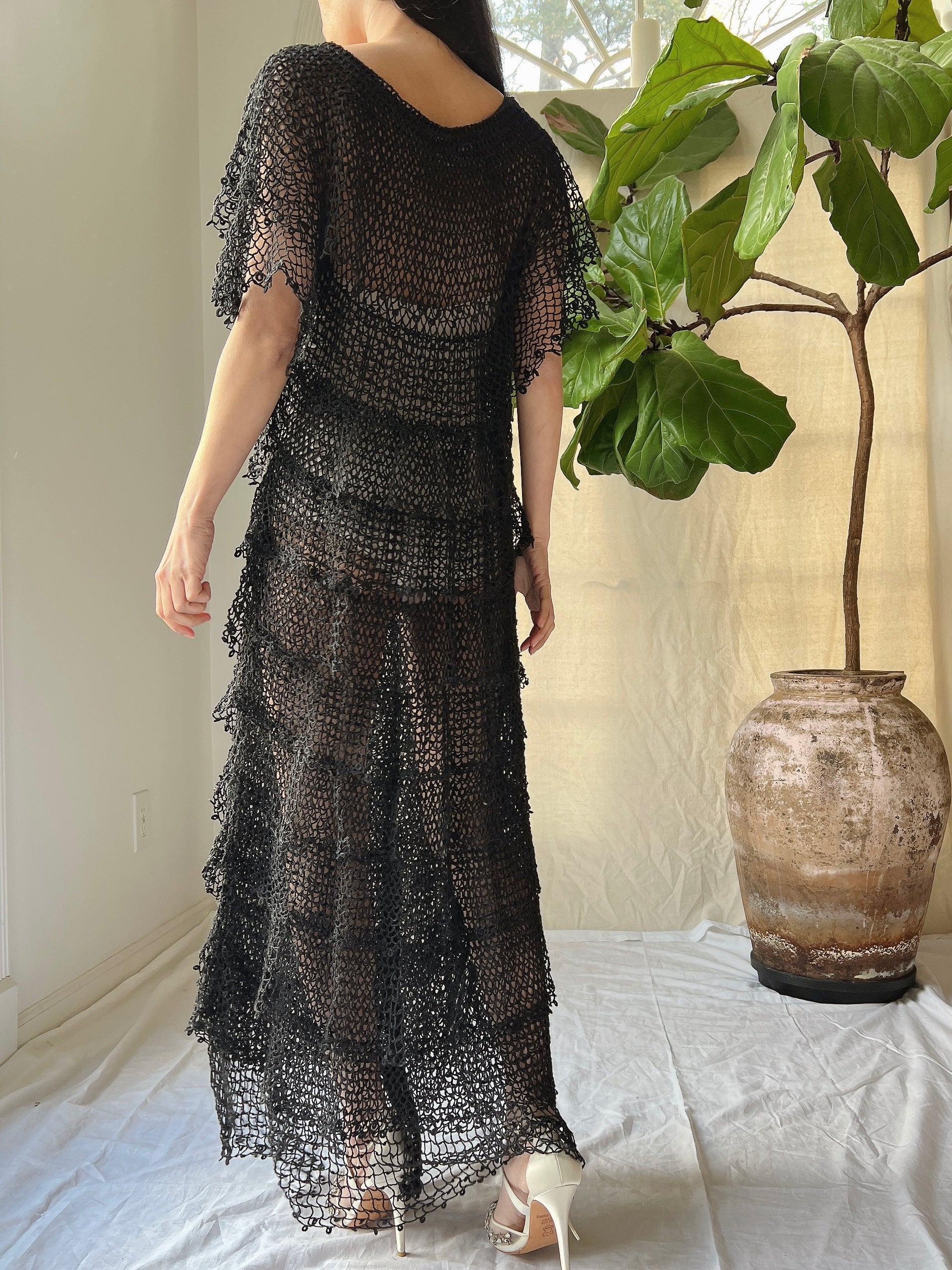 1970s Crochet Tiered Dress - S-M