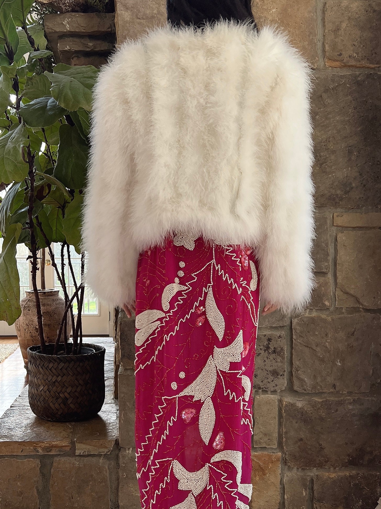 Vintage Ivory Feather Jacket - S/M